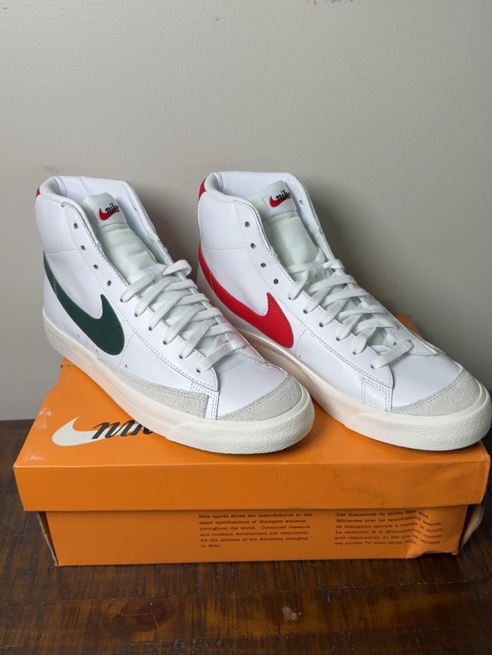 Nike Mid-Top Sneakers White with Red & Green Swooshes